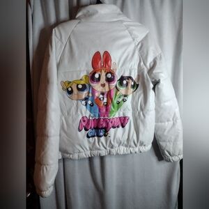 🔥Collectible: Members Only Powerpuff Girls Cartoon Network White Puffer Jacket
